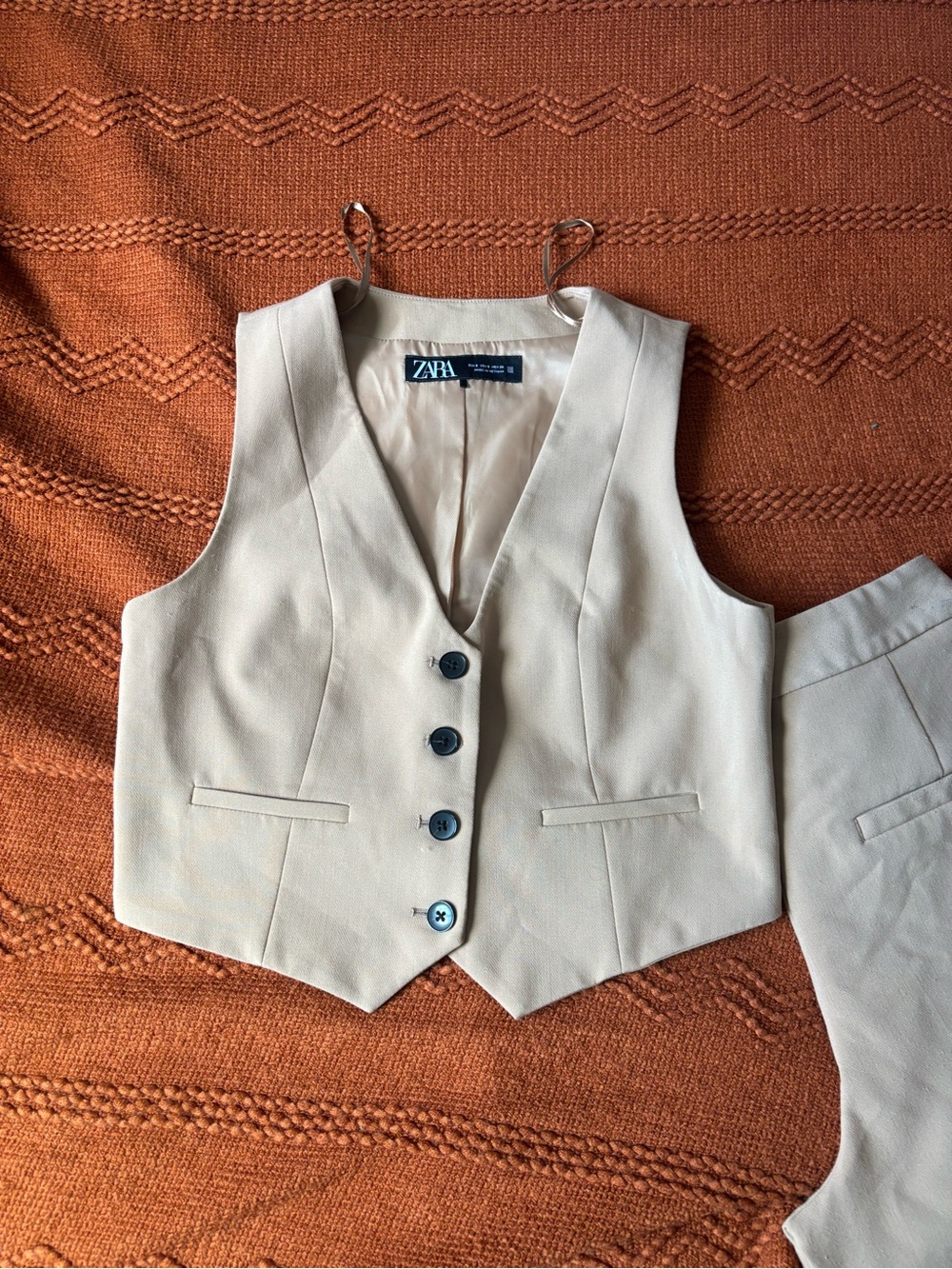 Zara Beige Tailored Vest and Wide-Leg Pants Set - Picture 6 of 6